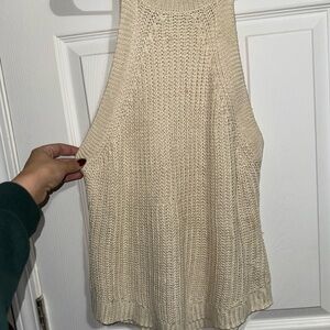 Cream Knit Sleeveless High Neck Top
